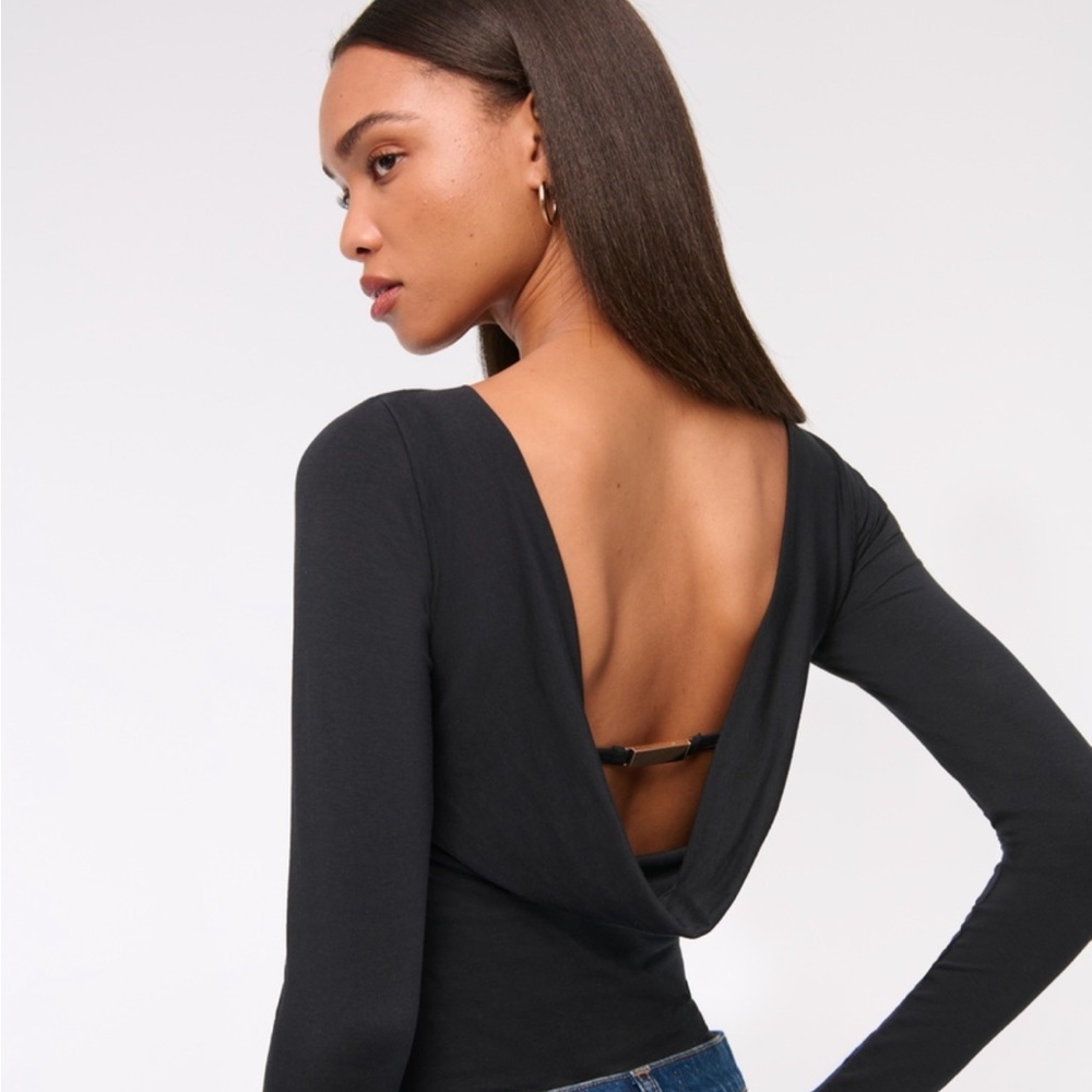 long sleeve draped cowl back top